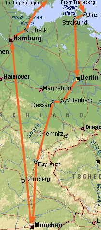 Map of trip across Germany